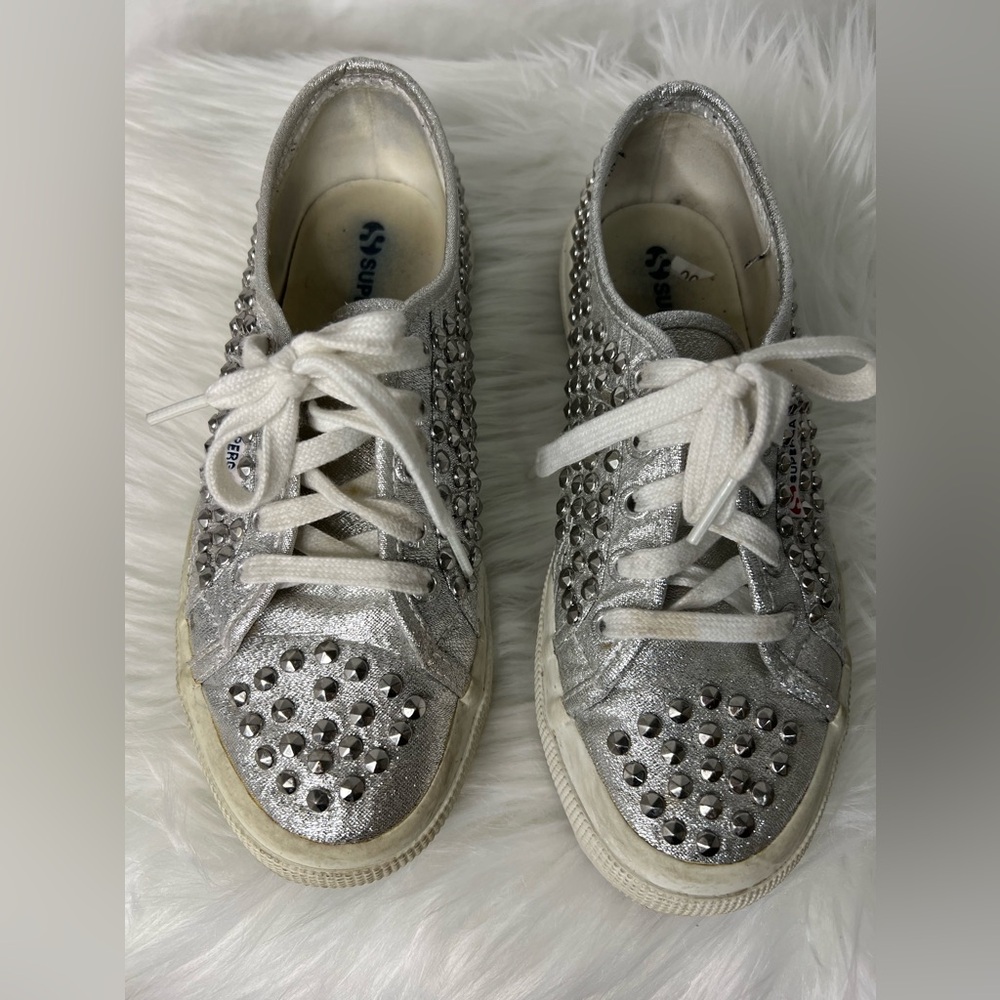 Superga studded silver low top sneakers